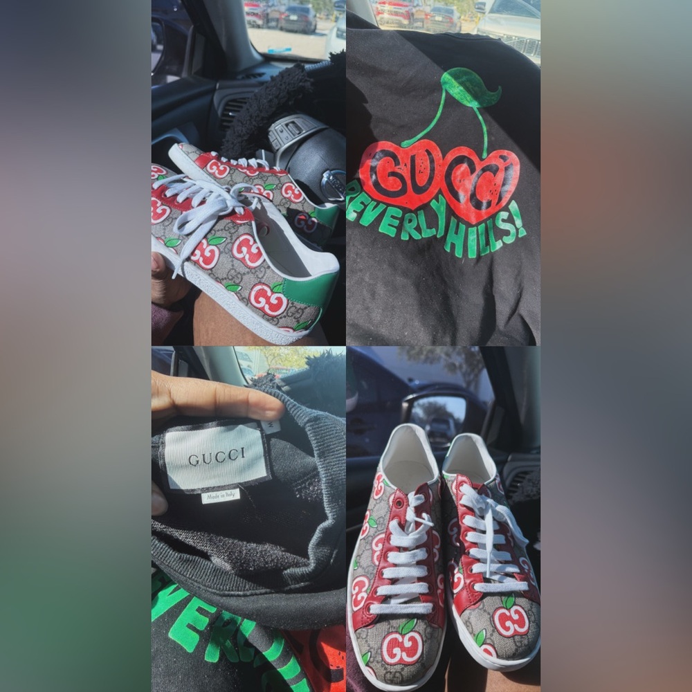 Gucci Kids' Cherry Print Sneakers with Green Accents